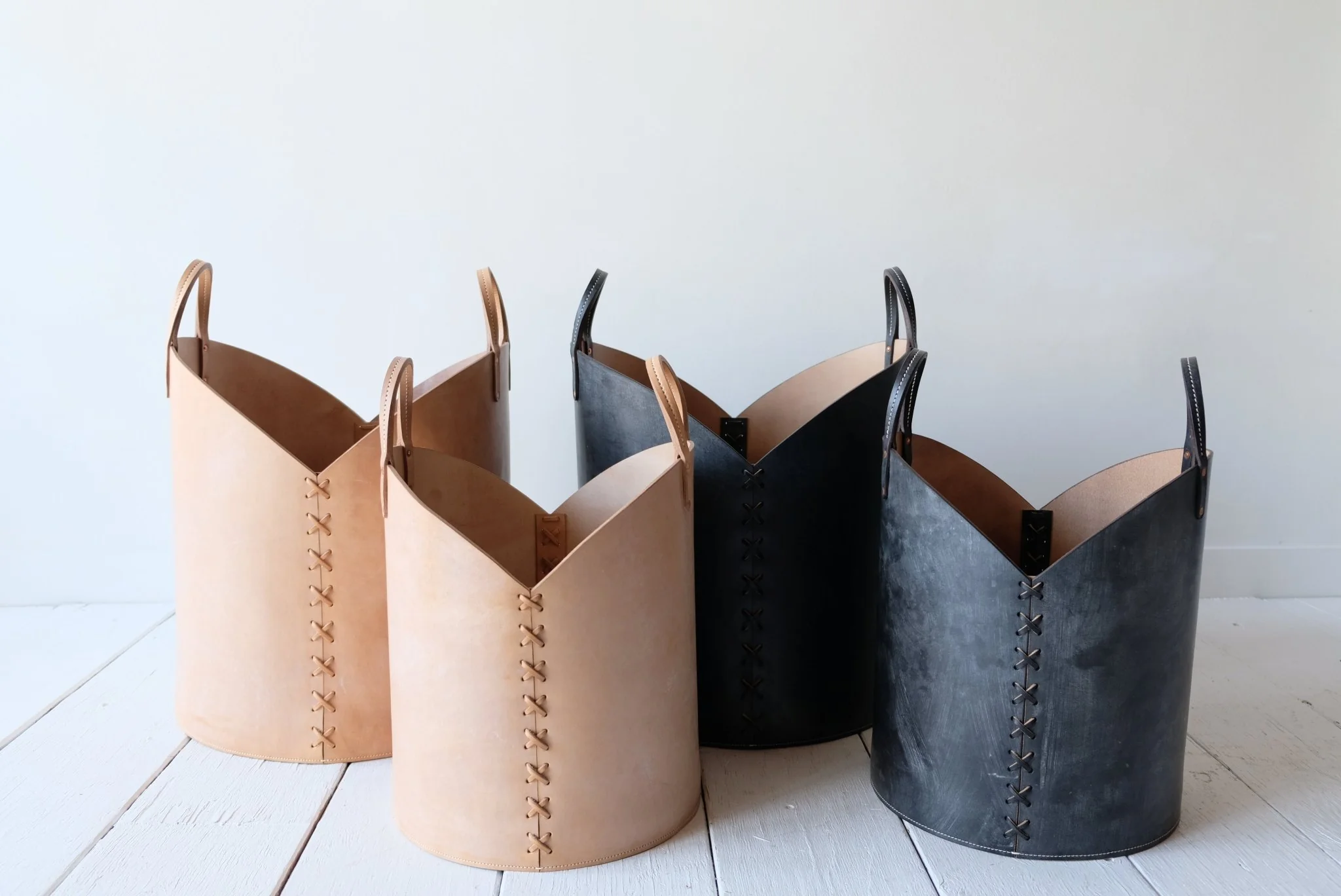 Leather Log Basket in Charcoal Black - Image 5