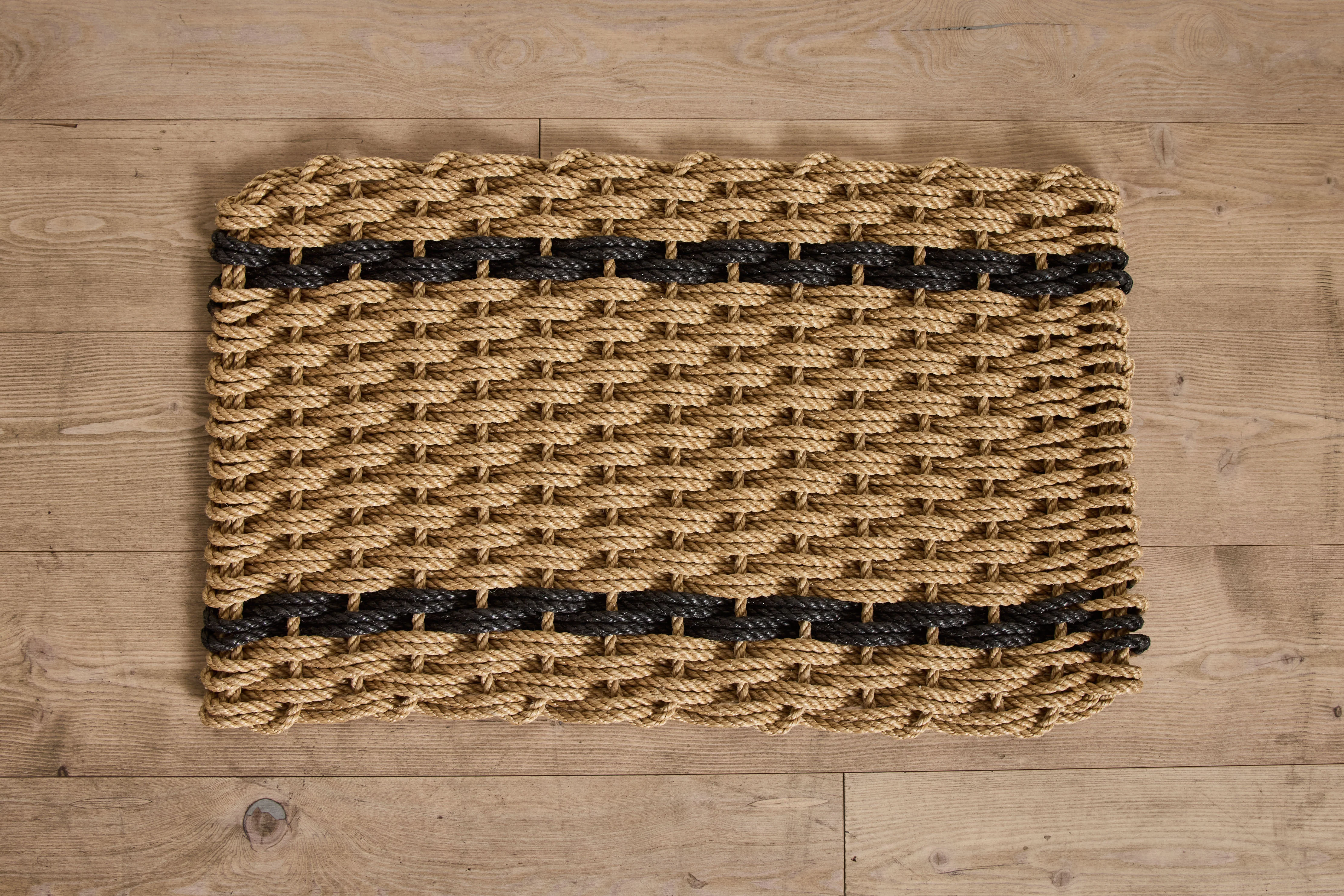 Woven Doormat in Wheat with Charcoal Stripe - Image 3