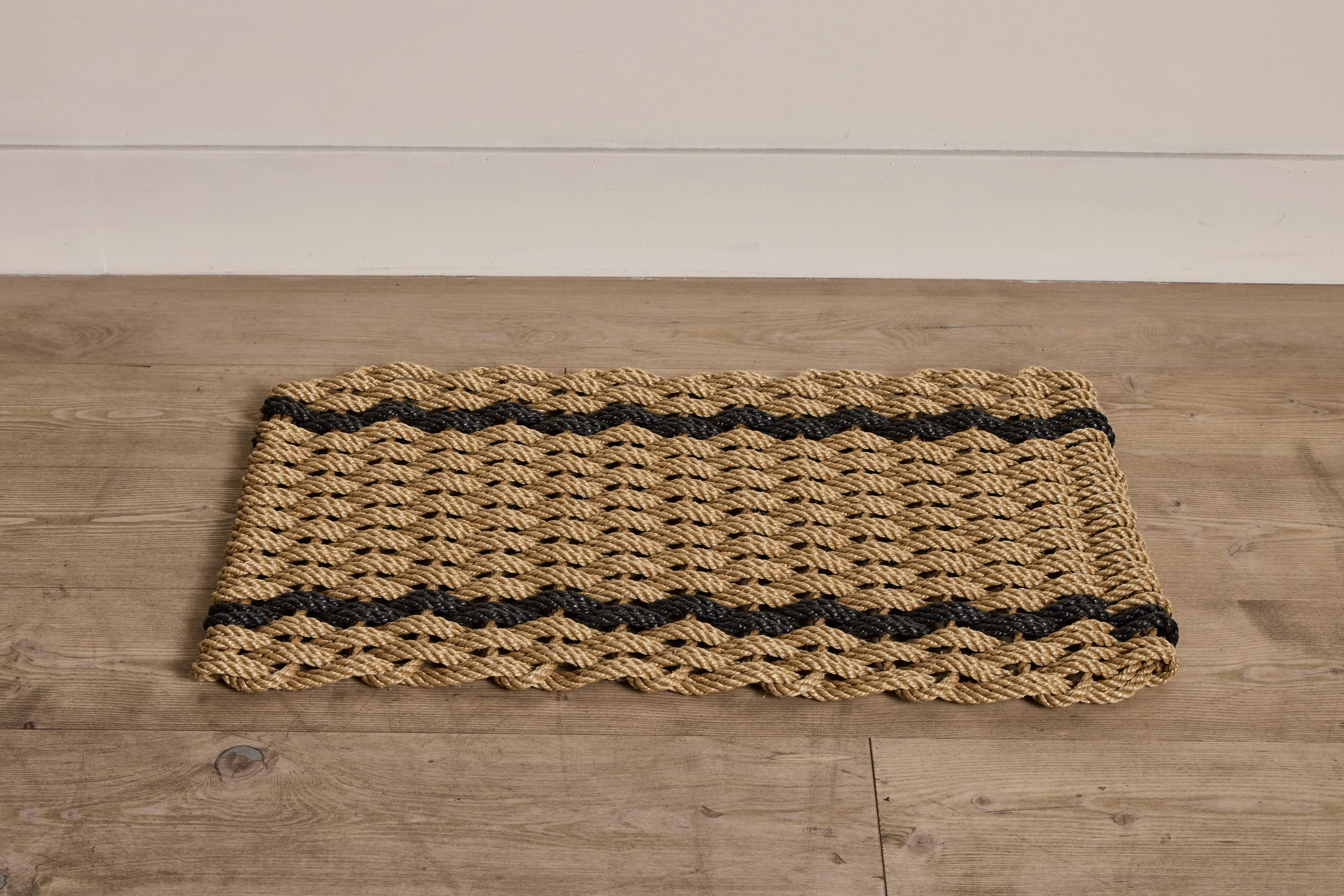 Woven Doormat in Wheat with Charcoal Stripe - Image 4